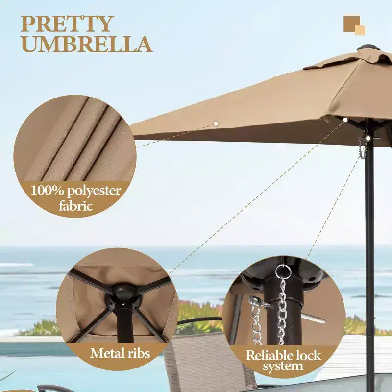 Crestlive Products 6 PCS Patio Dinning Set 4 Folding Chairs Square Tempered Glass Table and Umbrella Set