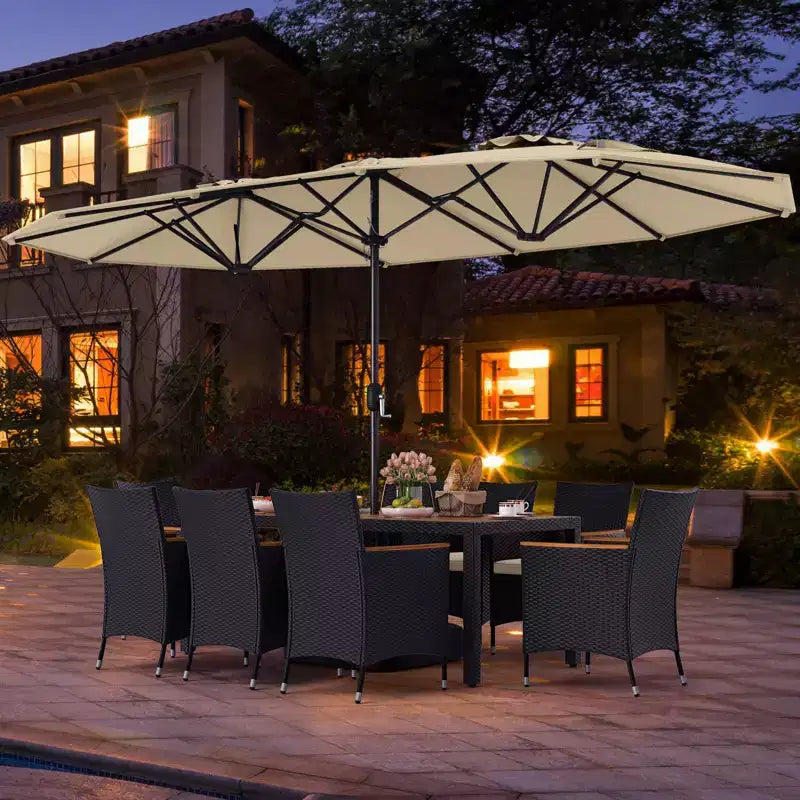 Costway 11 PCS Patio Wicker Dining Set with Double-Sided Outdoor Umbrella 8 Chairs Orange/Turquoise
