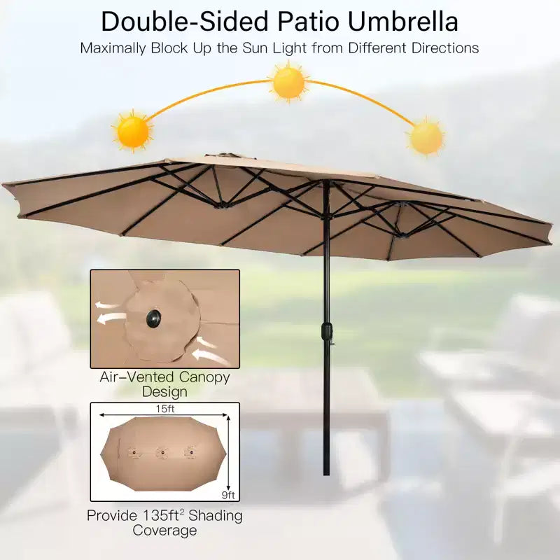 Costway 11 PCS Patio Wicker Dining Set with Double-Sided Outdoor Umbrella 8 Chairs Orange/Turquoise