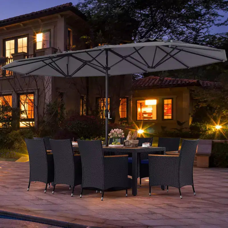 Costway 11 PCS Patio Wicker Dining Set with Double-Sided Outdoor Umbrella 8 Chairs Orange/Turquoise