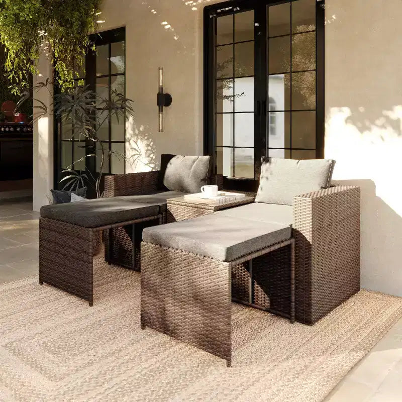 Flash Furniture Nico Indoor/Outdoor Modular Loveseat Sofa Set with Table and Ottomans