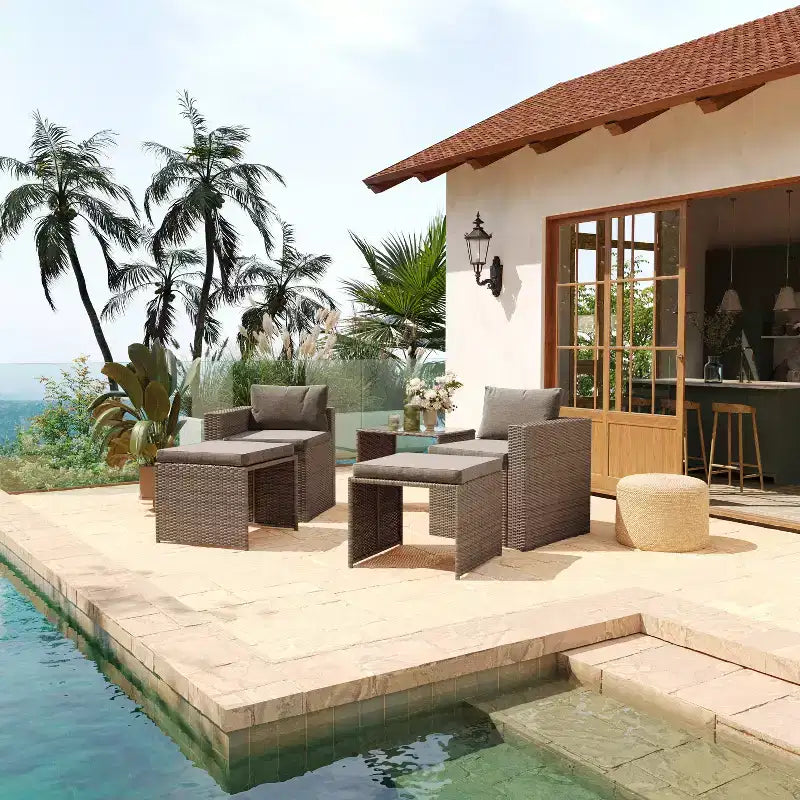 Flash Furniture Nico Indoor/Outdoor Modular Loveseat Sofa Set with Table and Ottomans