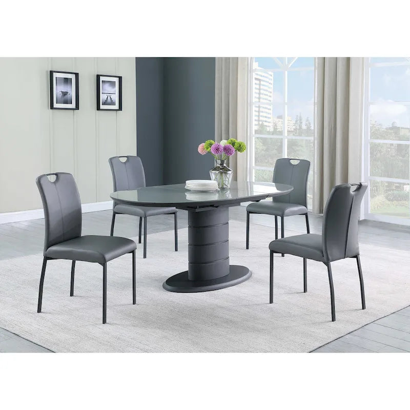 Mesa de comedor extensible negra con pedestal estilo Art Decó, para 4-6 personas