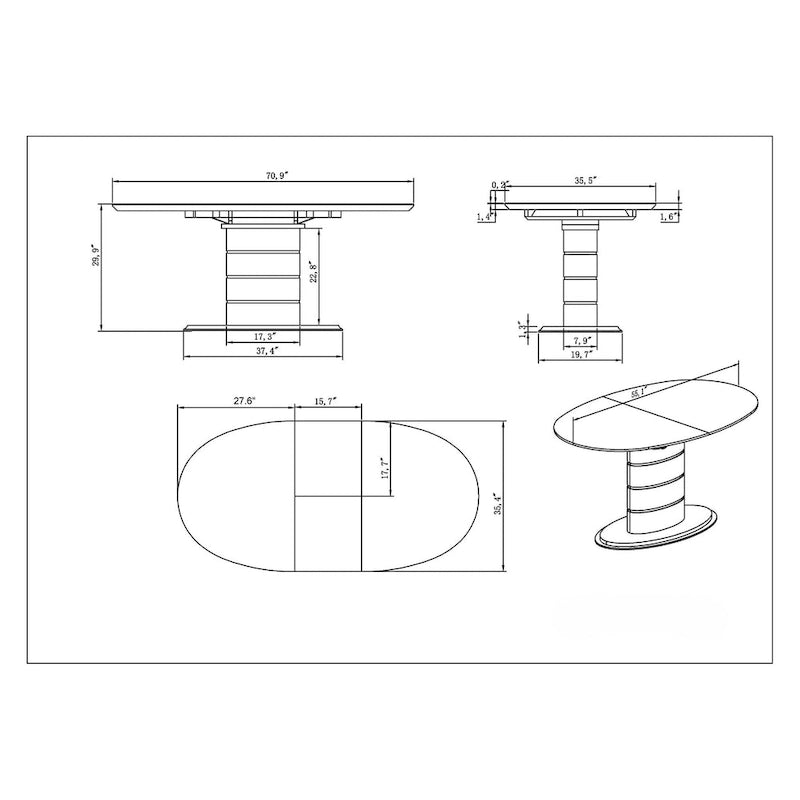 Mesa de comedor extensible negra con pedestal estilo Art Decó, para 4-6 personas