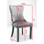 Silla de comedor con respaldo de terciopelo, tapizado con tachuelas, asiento individual - Azul / Negro / Dorado / Beige / Gris / Azul claro
