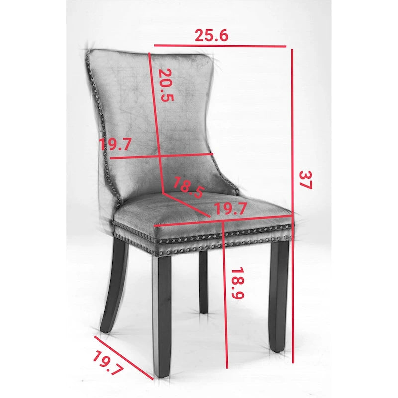 Silla de comedor con respaldo de terciopelo, tapizado con tachuelas, asiento individual - Azul / Negro / Dorado / Beige / Gris / Azul claro