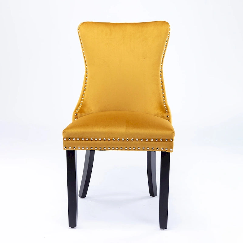 Silla de comedor con respaldo de terciopelo, tapizado con tachuelas, asiento individual - Azul / Negro / Dorado / Beige / Gris / Azul claro