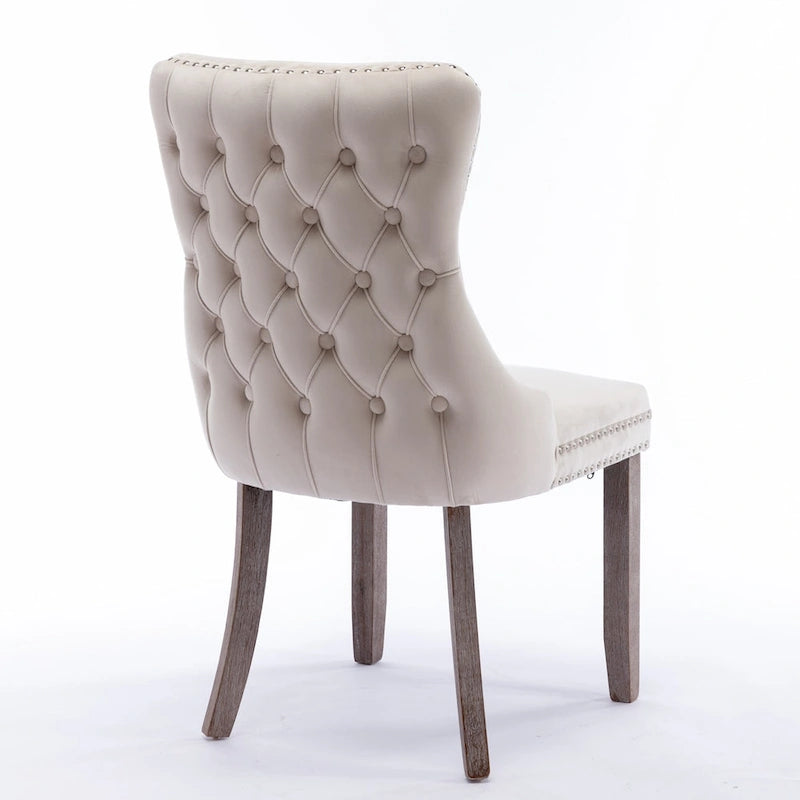 Silla de comedor con respaldo de terciopelo, tapizado con tachuelas, asiento individual - Azul / Negro / Dorado / Beige / Gris / Azul claro