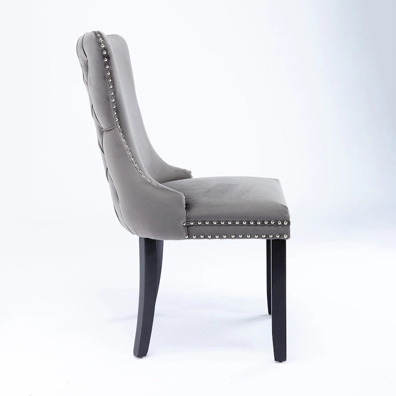 Silla de comedor con respaldo de terciopelo, tapizado con tachuelas, asiento individual - Azul / Negro / Dorado / Beige / Gris / Azul claro