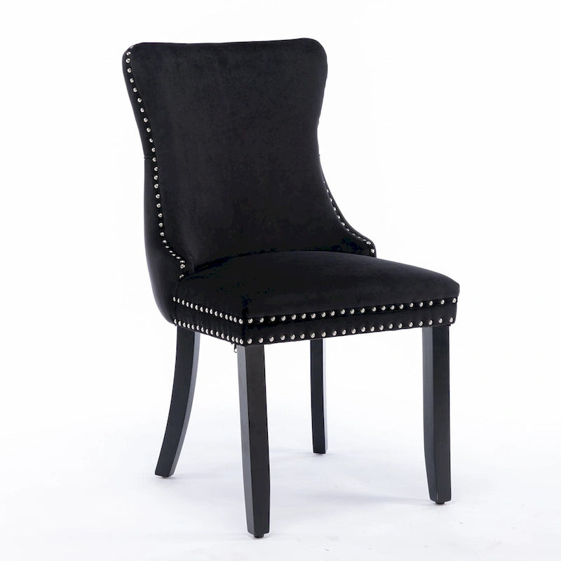 Silla de comedor con respaldo de terciopelo, tapizado con tachuelas, asiento individual - Azul / Negro / Dorado / Beige / Gris / Azul claro
