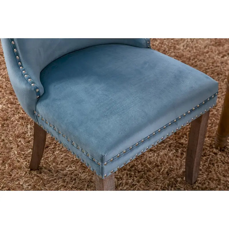 Silla de comedor con respaldo de terciopelo, tapizado con tachuelas, asiento individual - Azul / Negro / Dorado / Beige / Gris / Azul claro