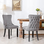 Silla de comedor con respaldo de terciopelo, tapizado con tachuelas, asiento individual - Azul / Negro / Dorado / Beige / Gris / Azul claro