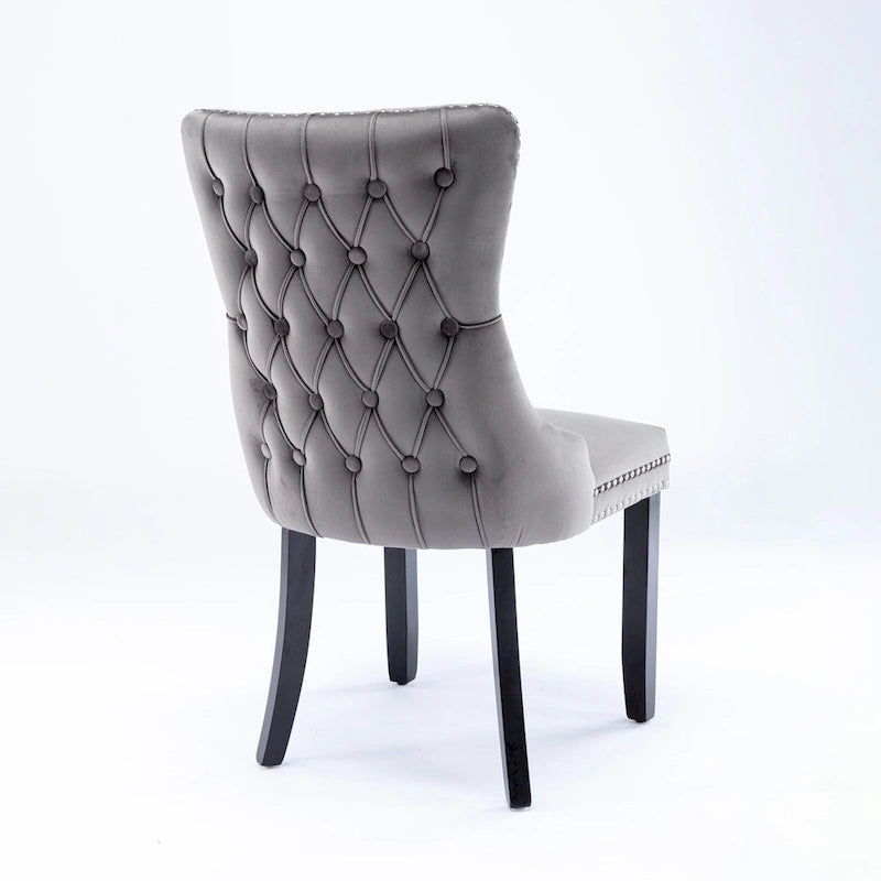 Silla de comedor con respaldo de terciopelo, tapizado con tachuelas, asiento individual - Azul / Negro / Dorado / Beige / Gris / Azul claro