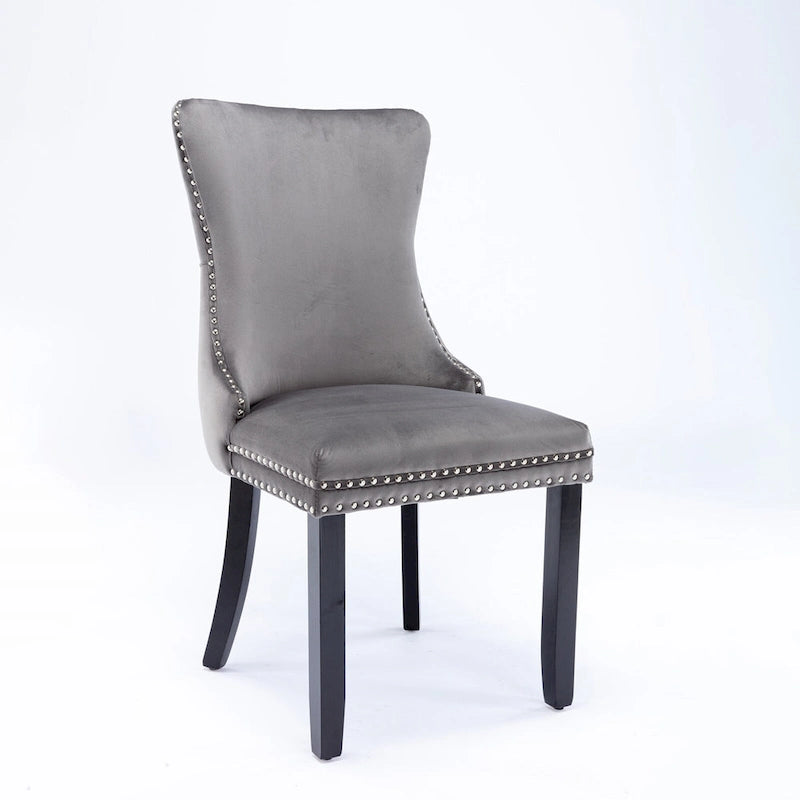 Silla de comedor con respaldo de terciopelo, tapizado con tachuelas, asiento individual - Azul / Negro / Dorado / Beige / Gris / Azul claro