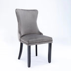 Silla de comedor con respaldo de terciopelo, tapizado con tachuelas, asiento individual - Azul / Negro / Dorado / Beige / Gris / Azul claro
