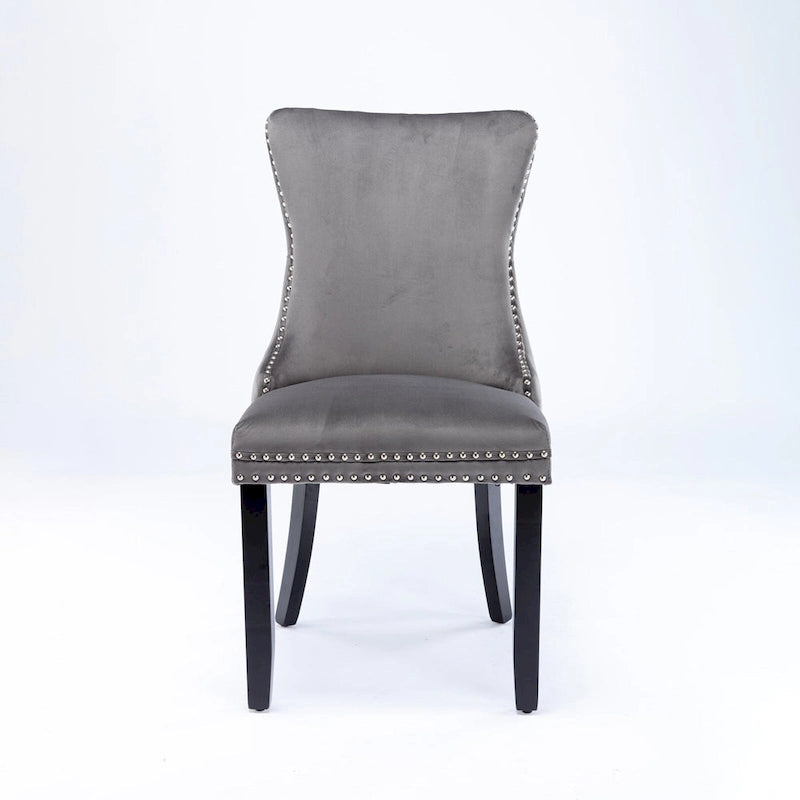 Silla de comedor con respaldo de terciopelo, tapizado con tachuelas, asiento individual - Azul / Negro / Dorado / Beige / Gris / Azul claro