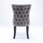 Silla de comedor con respaldo de terciopelo, tapizado con tachuelas, asiento individual - Azul / Negro / Dorado / Beige / Gris / Azul claro