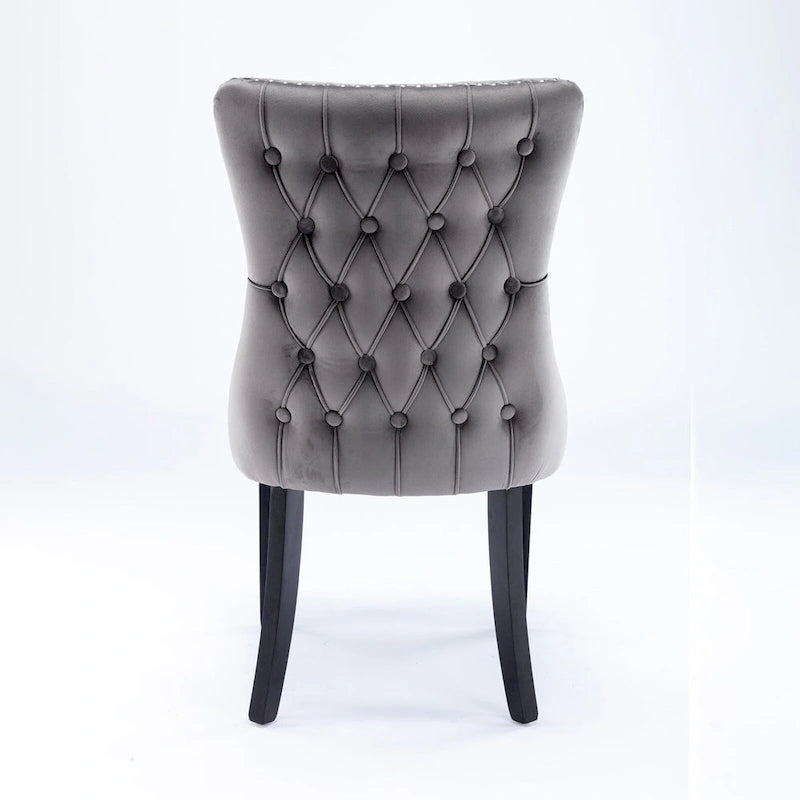 Silla de comedor con respaldo de terciopelo, tapizado con tachuelas, asiento individual - Azul / Negro / Dorado / Beige / Gris / Azul claro