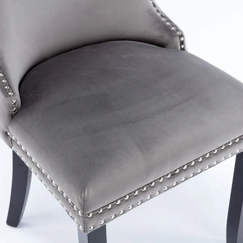 Silla de comedor con respaldo de terciopelo, tapizado con tachuelas, asiento individual - Azul / Negro / Dorado / Beige / Gris / Azul claro
