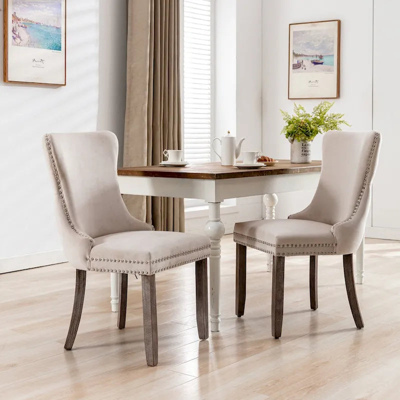 Silla de comedor con respaldo de terciopelo, tapizado con tachuelas, asiento individual - Azul / Negro / Dorado / Beige / Gris / Azul claro