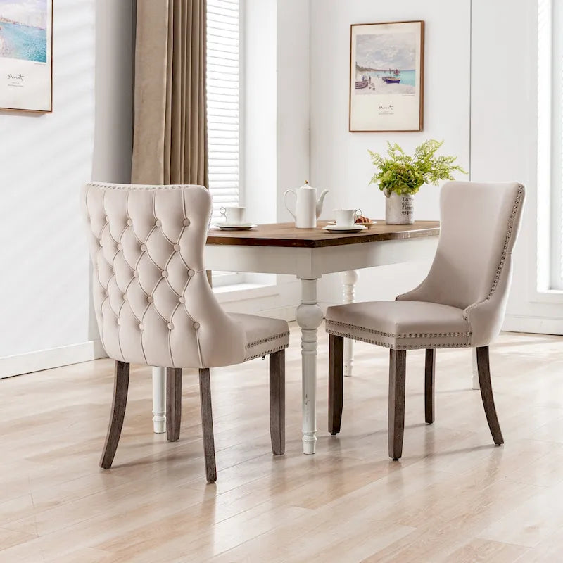 Silla de comedor con respaldo de terciopelo, tapizado con tachuelas, asiento individual - Azul / Negro / Dorado / Beige / Gris / Azul claro