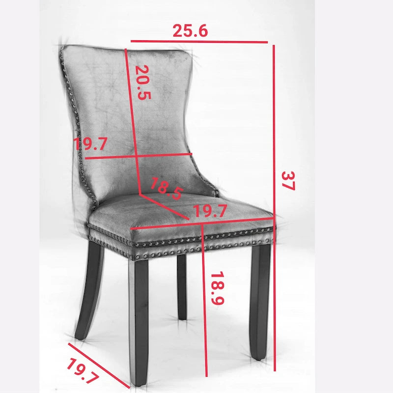 Silla de comedor con respaldo de terciopelo, tapizado con tachuelas, asiento individual - Azul / Negro / Dorado / Beige / Gris / Azul claro