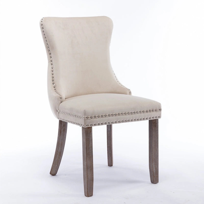Silla de comedor con respaldo de terciopelo, tapizado con tachuelas, asiento individual - Azul / Negro / Dorado / Beige / Gris / Azul claro