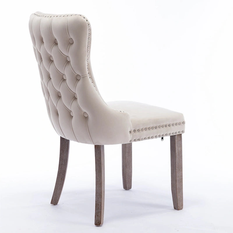 Silla de comedor con respaldo de terciopelo, tapizado con tachuelas, asiento individual - Azul / Negro / Dorado / Beige / Gris / Azul claro