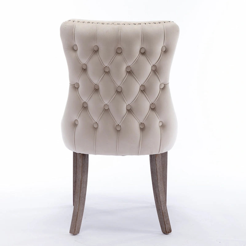 Silla de comedor con respaldo de terciopelo, tapizado con tachuelas, asiento individual - Azul / Negro / Dorado / Beige / Gris / Azul claro