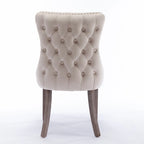 Silla de comedor con respaldo de terciopelo, tapizado con tachuelas, asiento individual - Azul / Negro / Dorado / Beige / Gris / Azul claro