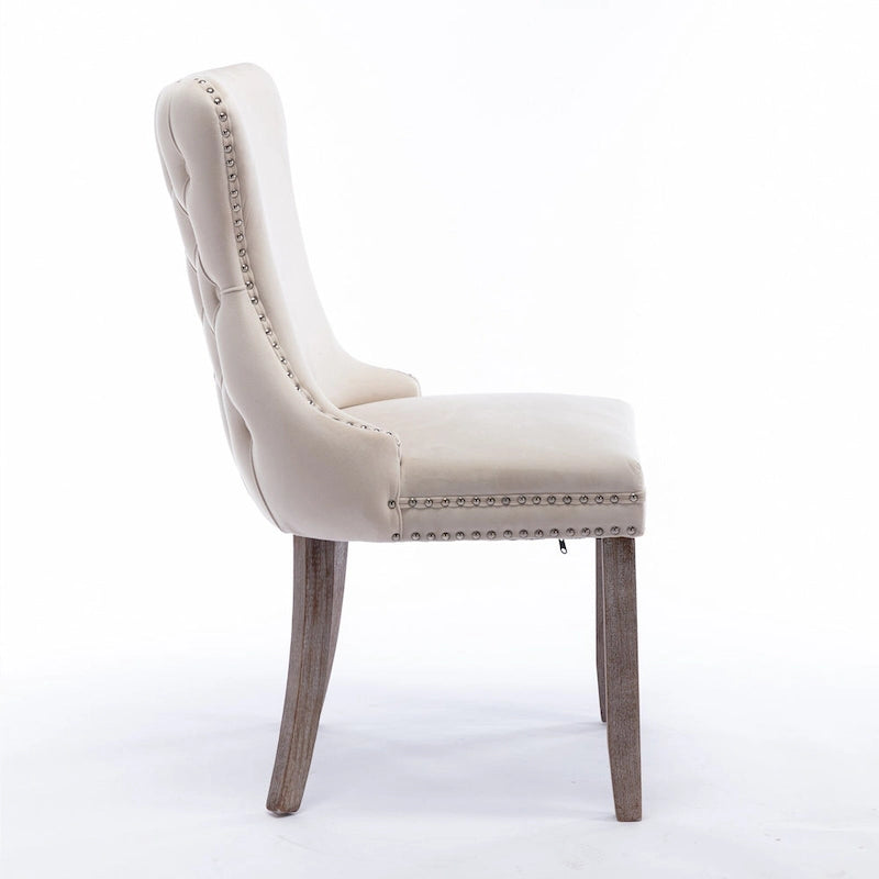 Silla de comedor con respaldo de terciopelo, tapizado con tachuelas, asiento individual - Azul / Negro / Dorado / Beige / Gris / Azul claro