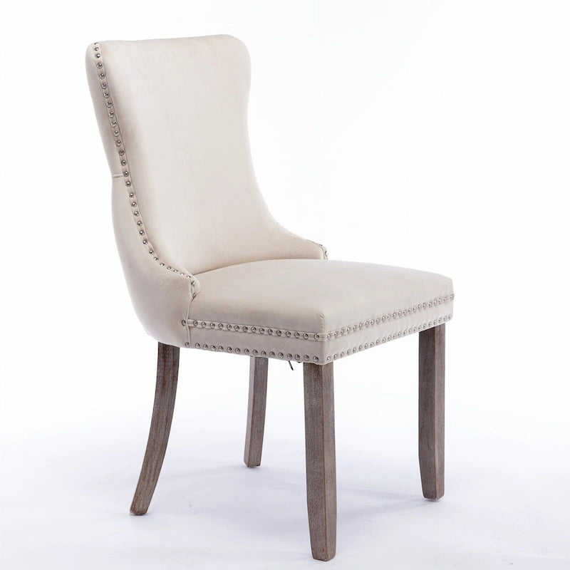 Silla de comedor con respaldo de terciopelo, tapizado con tachuelas, asiento individual - Azul / Negro / Dorado / Beige / Gris / Azul claro