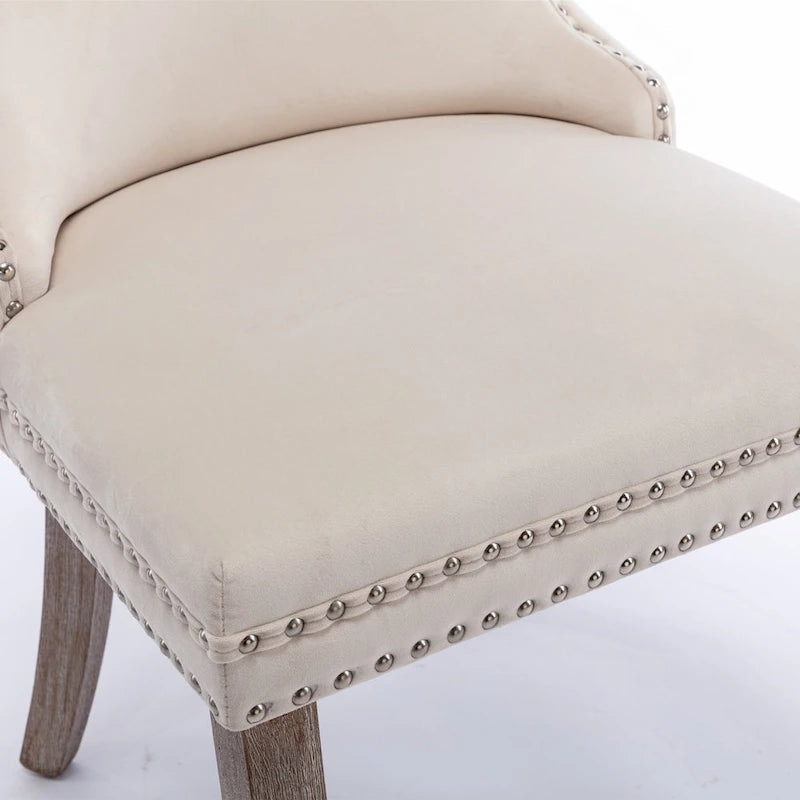Silla de comedor con respaldo de terciopelo, tapizado con tachuelas, asiento individual - Azul / Negro / Dorado / Beige / Gris / Azul claro