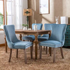Silla de comedor con respaldo de terciopelo, tapizado con tachuelas, asiento individual - Azul / Negro / Dorado / Beige / Gris / Azul claro
