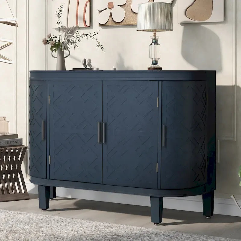 Aparador Retro Azul Marino / Negro / Blanco / Gris Antiguo con Puertas de Diseño Antiguo, Estilo 4 Puertas