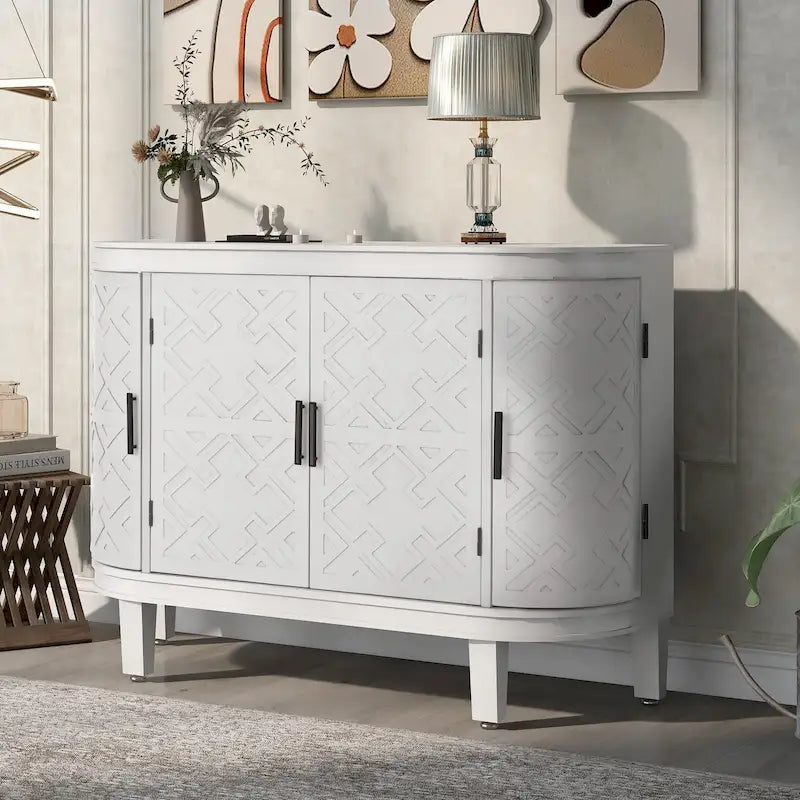 Aparador Retro Azul Marino / Negro / Blanco / Gris Antiguo con Puertas de Diseño Antiguo, Estilo 4 Puertas