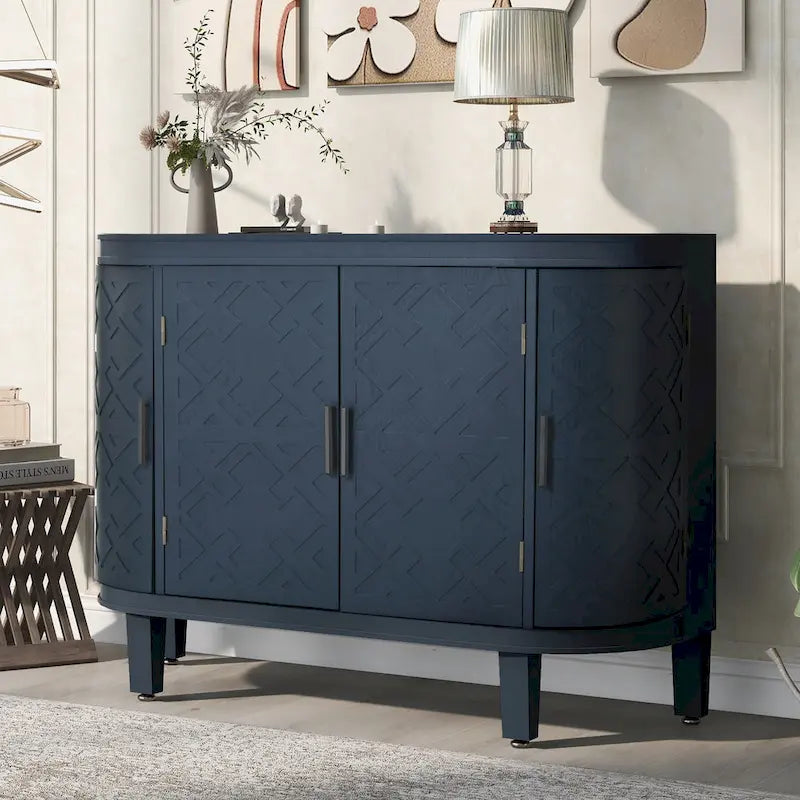 Aparador Retro Azul Marino / Negro / Blanco / Gris Antiguo con Puertas de Diseño Antiguo, Estilo 4 Puertas