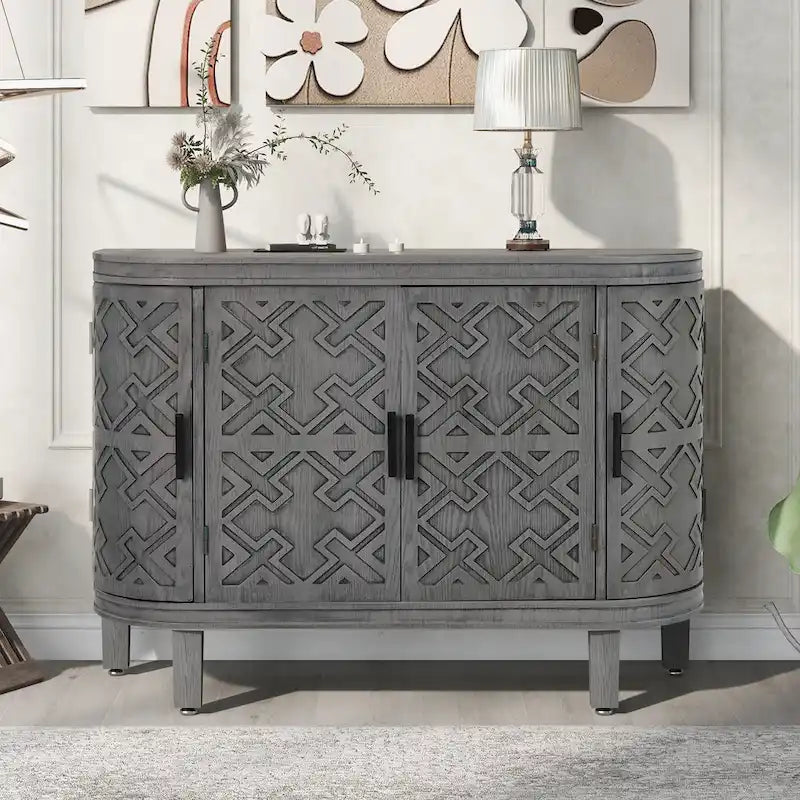 Aparador Retro Azul Marino / Negro / Blanco / Gris Antiguo con Puertas de Diseño Antiguo, Estilo 4 Puertas