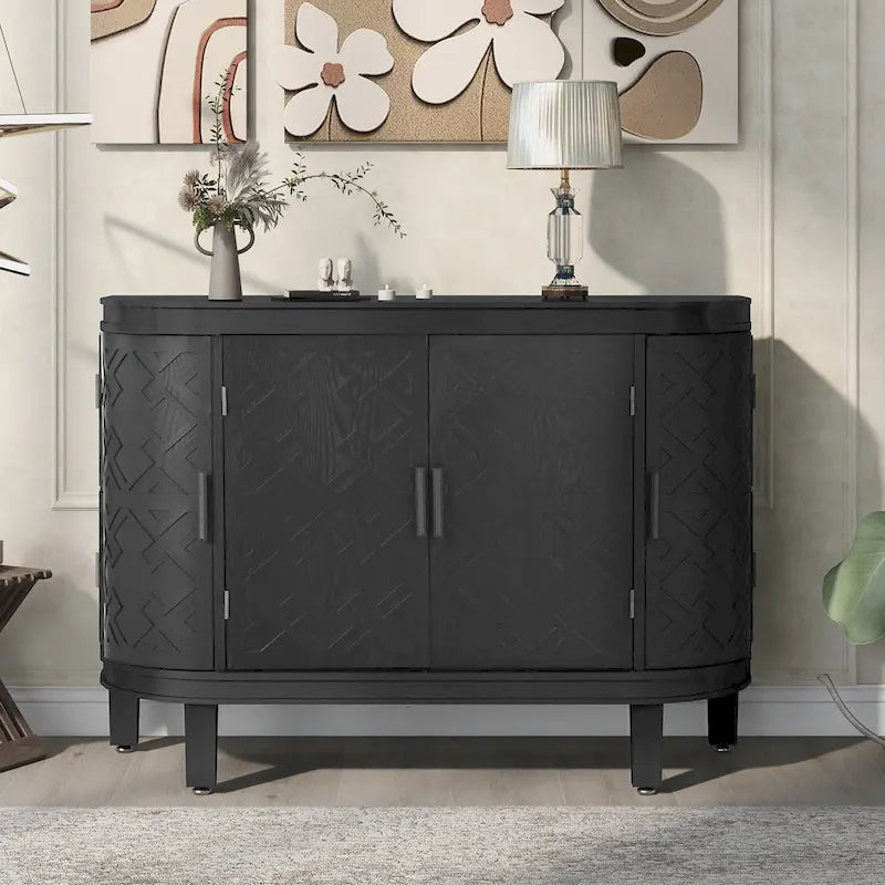Aparador Retro Azul Marino / Negro / Blanco / Gris Antiguo con Puertas de Diseño Antiguo, Estilo 4 Puertas