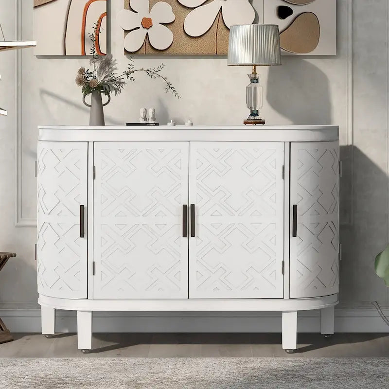 Aparador Retro Azul Marino / Negro / Blanco / Gris Antiguo con Puertas de Diseño Antiguo, Estilo 4 Puertas