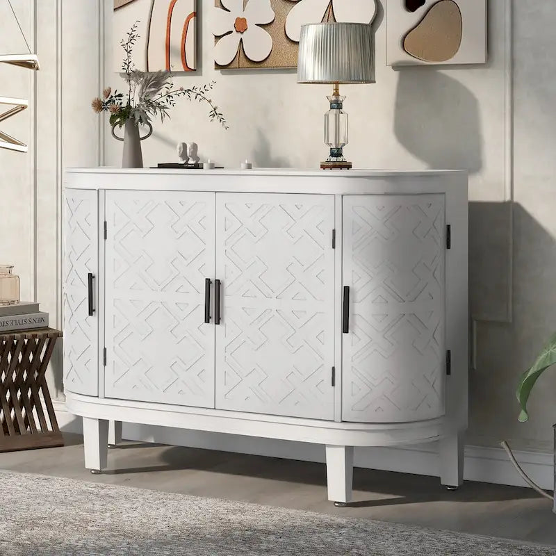 Aparador Retro Azul Marino / Negro / Blanco / Gris Antiguo con Puertas de Diseño Antiguo, Estilo 4 Puertas