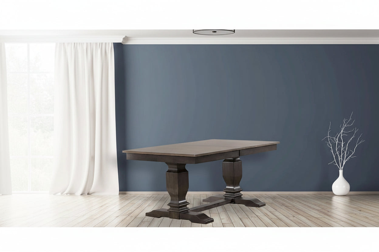 Double Transitional Base Dining Table In Antique Grey - N/A