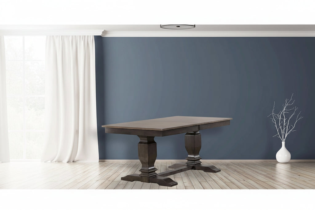 Double Transitional Base Dining Table In Antique Grey - N/A