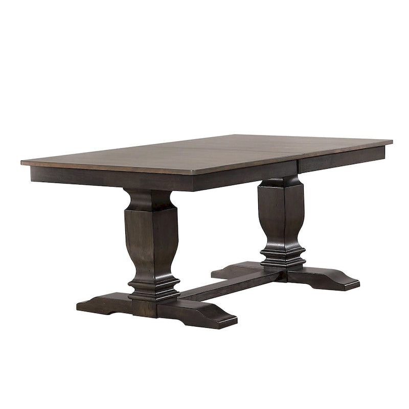 Mesa de comedor de madera maciza gris antiguo – Capacidad 6-8, Pedestal doble de transición