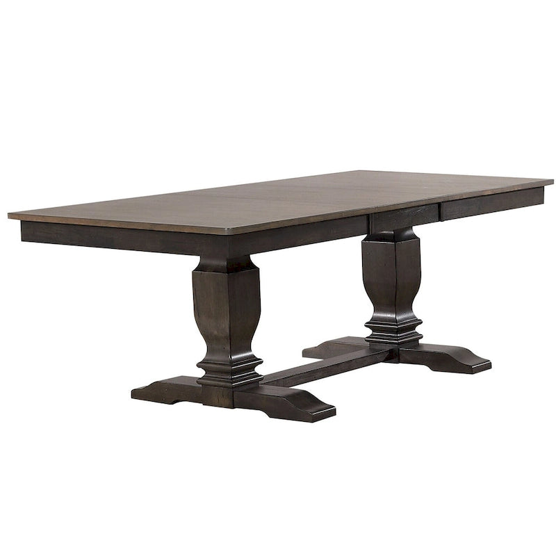 Mesa de comedor de madera maciza gris antiguo – Capacidad 6-8, Pedestal doble de transición