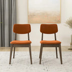 Sillas de comedor de terciopelo de mediados de siglo color naranja quemado / amarillo oscuro / azul, juego de 2
