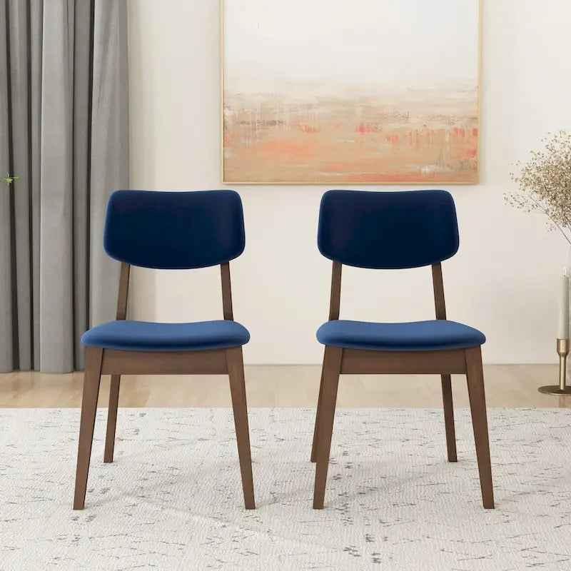 Sillas de comedor de terciopelo de mediados de siglo color naranja quemado / amarillo oscuro / azul, juego de 2