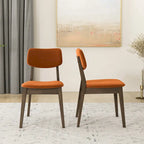 Sillas de comedor de terciopelo de mediados de siglo color naranja quemado / amarillo oscuro / azul, juego de 2