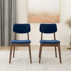 Sillas de comedor de terciopelo de mediados de siglo color naranja quemado / amarillo oscuro / azul, juego de 2