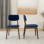 Sillas de comedor de terciopelo de mediados de siglo color naranja quemado / amarillo oscuro / azul, juego de 2